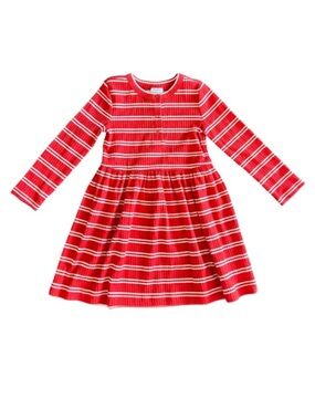 ❤️🤍 Hanna Andersson Red Stripe Rib Knit Dress 3T 🇺🇸✨